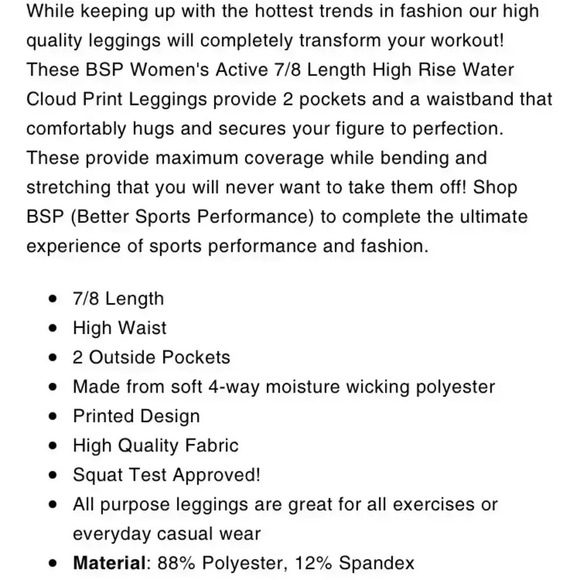 BSP Womens Active High Rise Waist, Cloud print,  with pockets - Picture 12 of 13